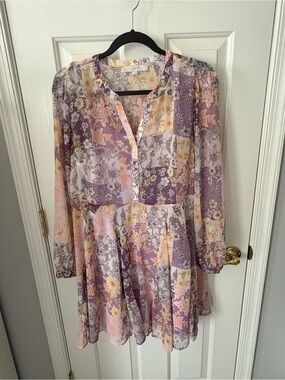 LOFT Floral Patchwork Mini Dress - Lavender & Peach